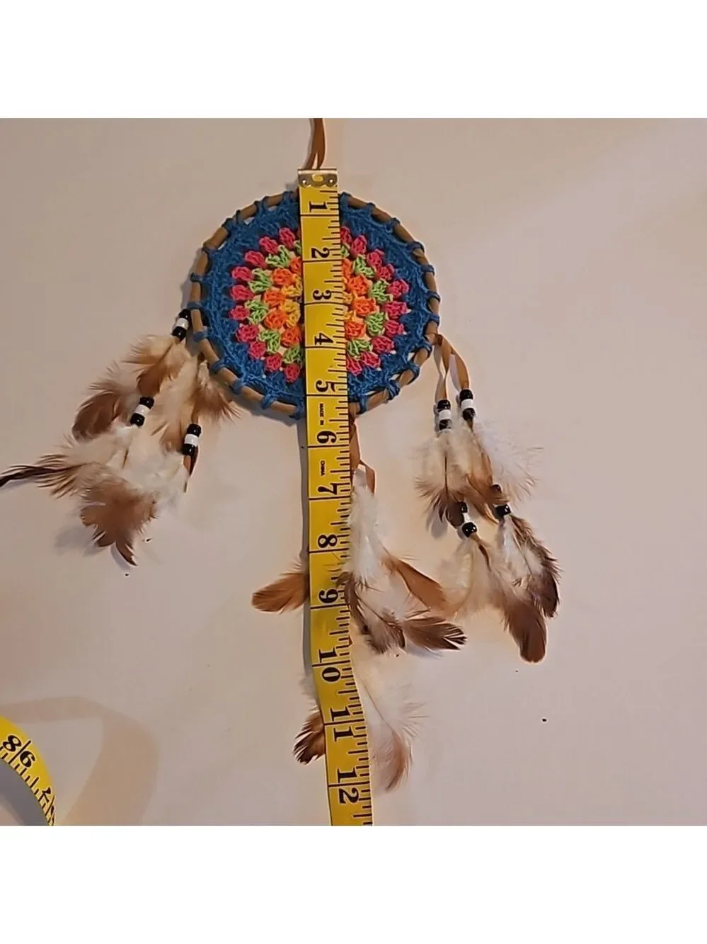 Hand Crafted crochet dreamcatcher multicolored floral eclectic textile decor